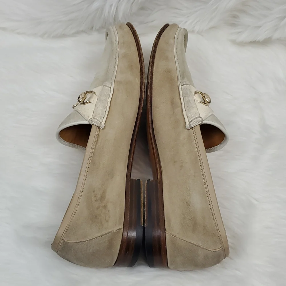 Gucci Horsebit Loafers Three tone solid suede beige slip on shoes men size 11